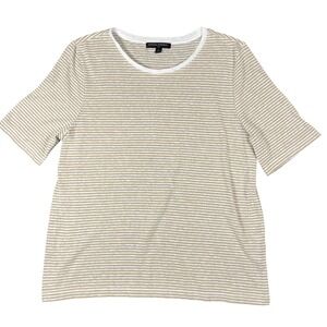Banana Republic Women Striped T Shirt Linen Blend Short Sleeve Casual Top Size M